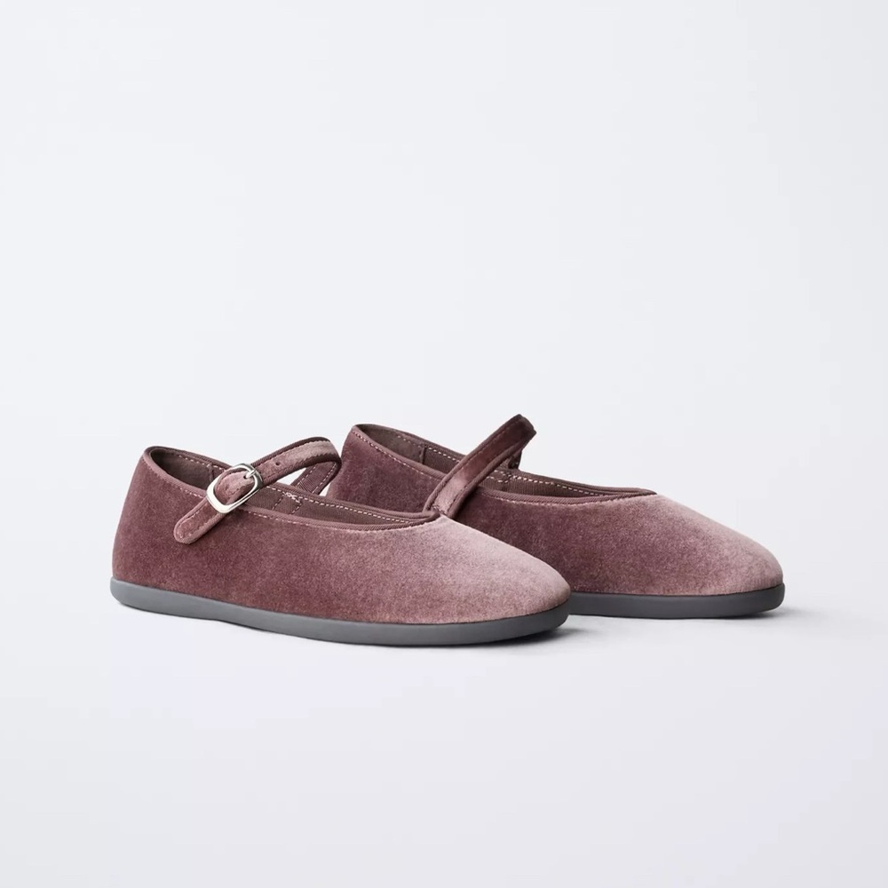 ZARA Girls Purple Velvet Mary Jane Flats Buckle Dress Shoes EU 32 US 1–2